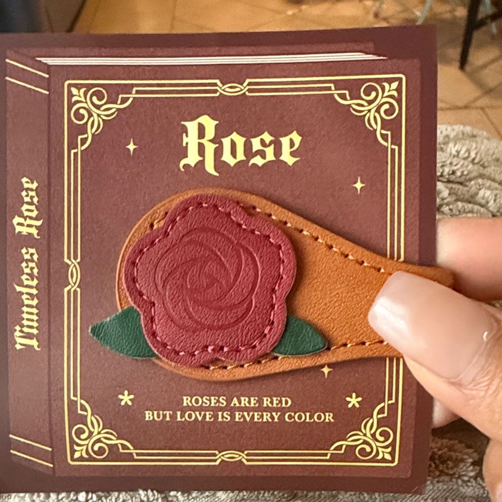 Rose Bookmark Leather Magnetic Page or charger Holder with Double-Sided